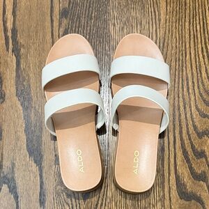 ALDO White Double-Strap Slide Sandals with Tan Footbed